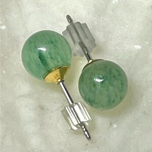 Round Jadeite 7.15mm Semi Precious Stud Pierced Earrings Chakra Birthstone Reiki